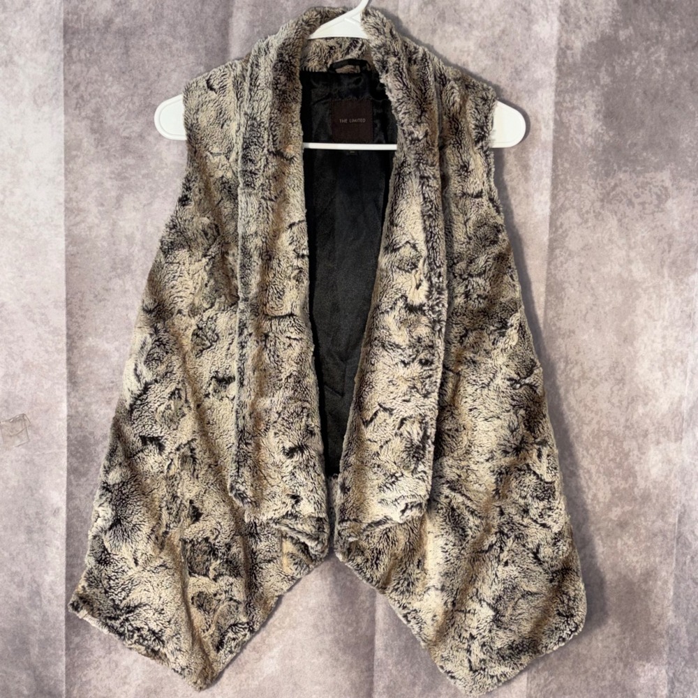 Womens Med/Large Faux Fur Open Front Draped Chic Cozy Core Vest Animal Print